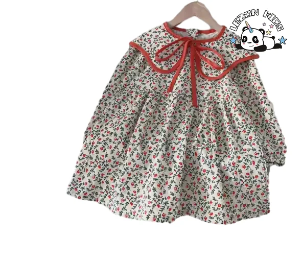 LEZONKIDS - Custom Floral Printed Casual Dress Girls Knee-Length Spring Kids Clothing Beautiful Flowers Decoration for 2-14T Children